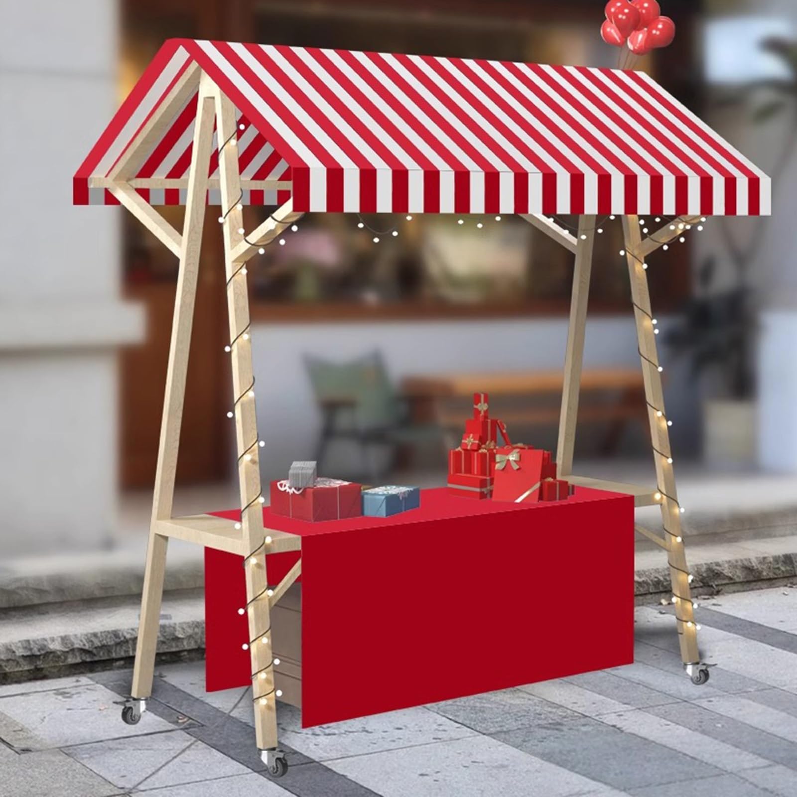 Drewniane składane wózki targowe, 150 cm czerwony stojak ekspozycyjny, przenośny stół gastronomiczny do centrów handlowych i rynków nocnych, mobilny wózek do pv