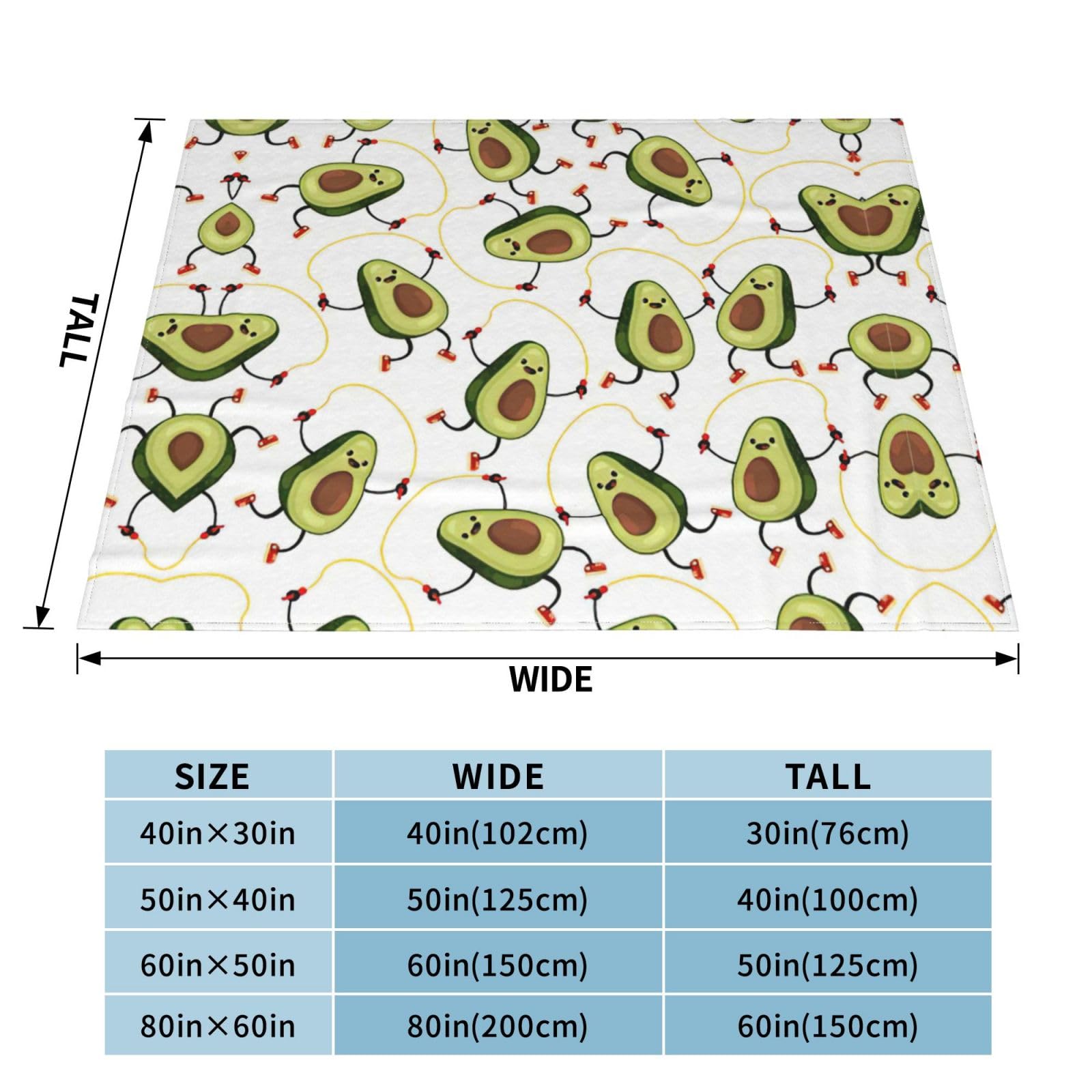 Coperta con stampa di avocado in stile cartone animato, per divano e