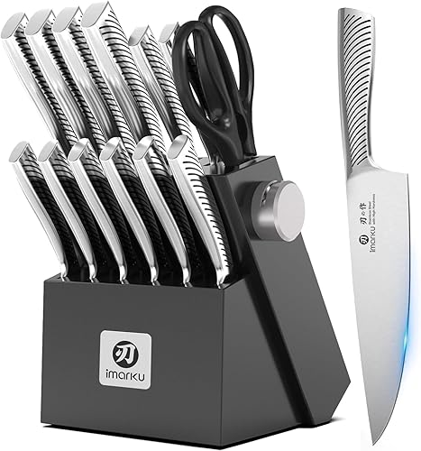 Miniatura 11 de imarku Juego de cuchillos de cocina, juego de 14 cuchillos de alta calidad, aptos para lavavajillas, juego de cuchillos japoneses afilados con