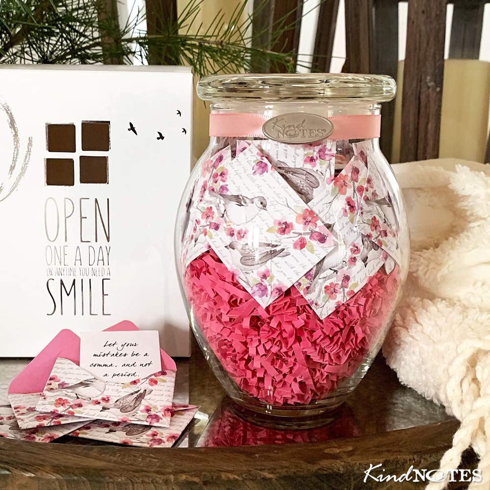 KindNotes Erinnerungsglas mit Get Well Nachrichten, Glas, Vögel und Blumen