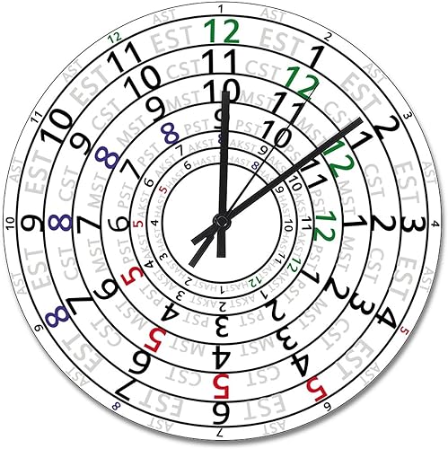 ArogGeld Reloj de pared de zona horaria de 15 pulgadas, redondo, funciona con pilas, silencioso, sin tictac, moderno, para dormitorio, sala de