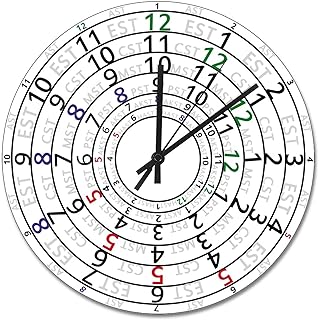 ArogGeld Time Zone Wall Clock 15 Inch Round Wall Clocks Battery Operated Silent Non-Ticking Modern Hanging Clock for Bedroom Living Room Farmhouse Wall Decor