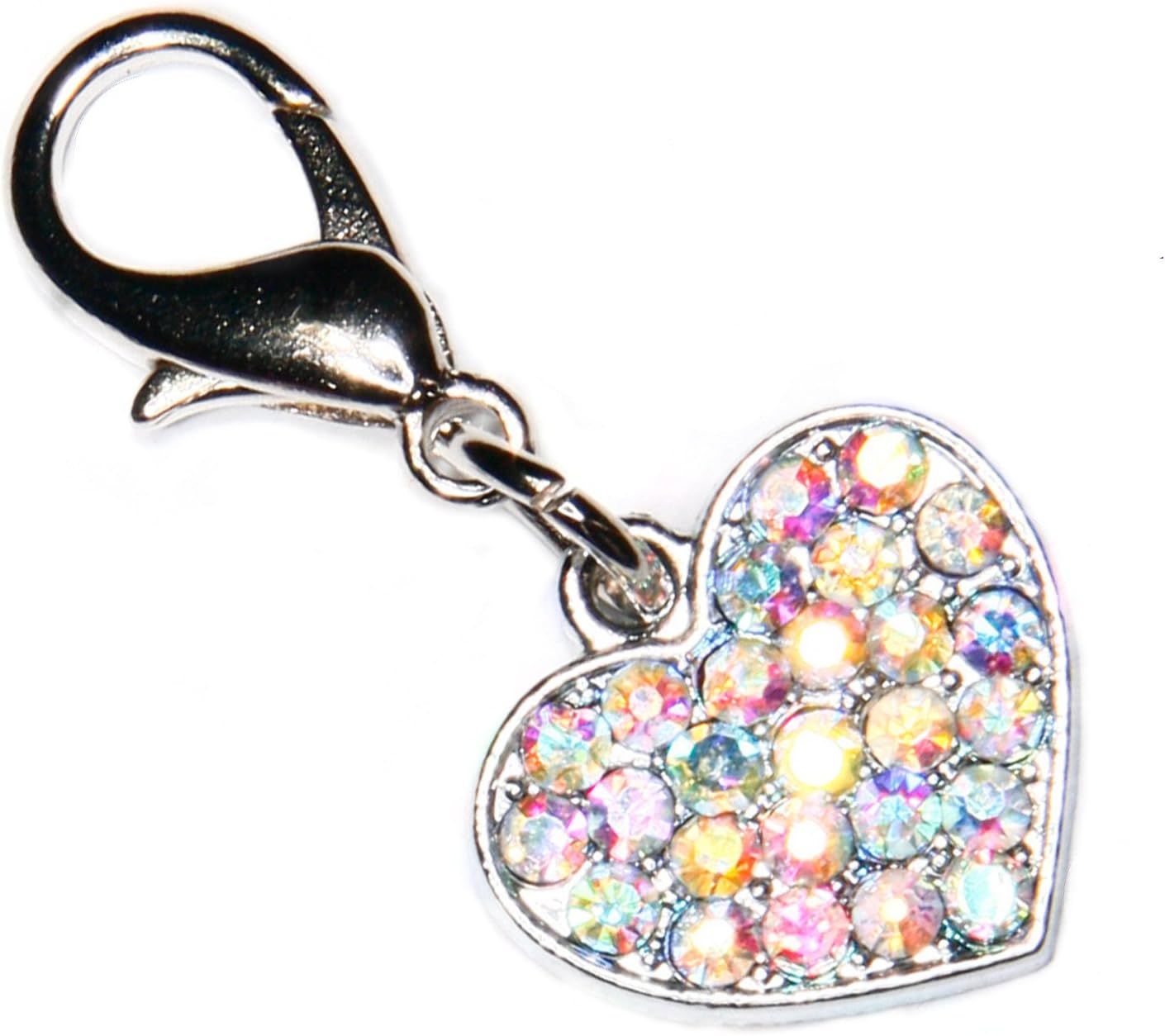 SKS Crystal Diamante Clip On Heart Charm Rainbow