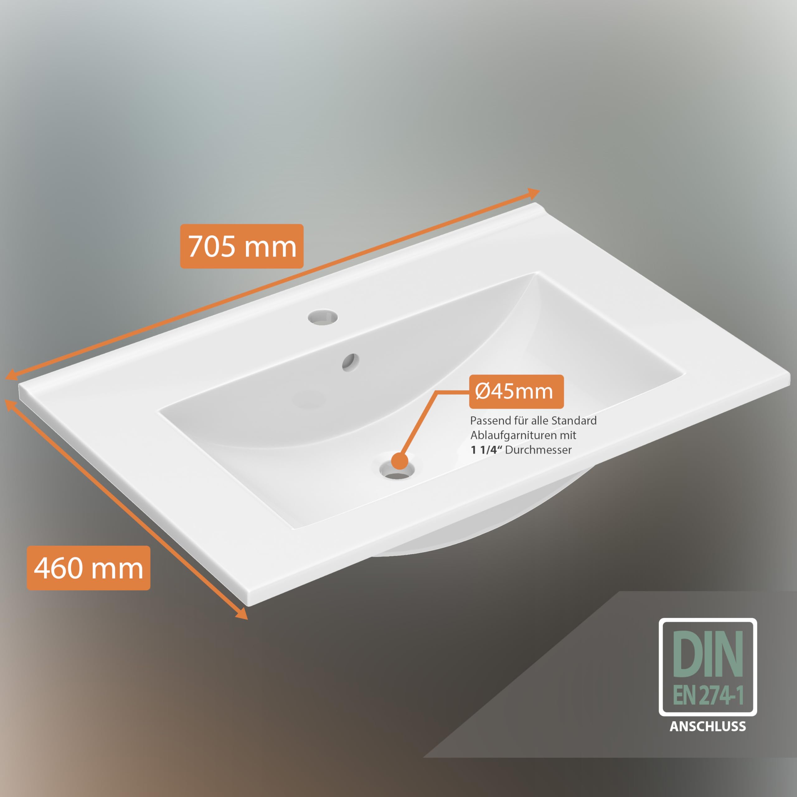 Planetmöbel LUX Badmöbel Set Waschtisch mit Waschbecken 70 cm, Keramik Waschbecken mit Unterschrank, 2X Midischrank 75 cm, Gold Eiche/Anthrazit