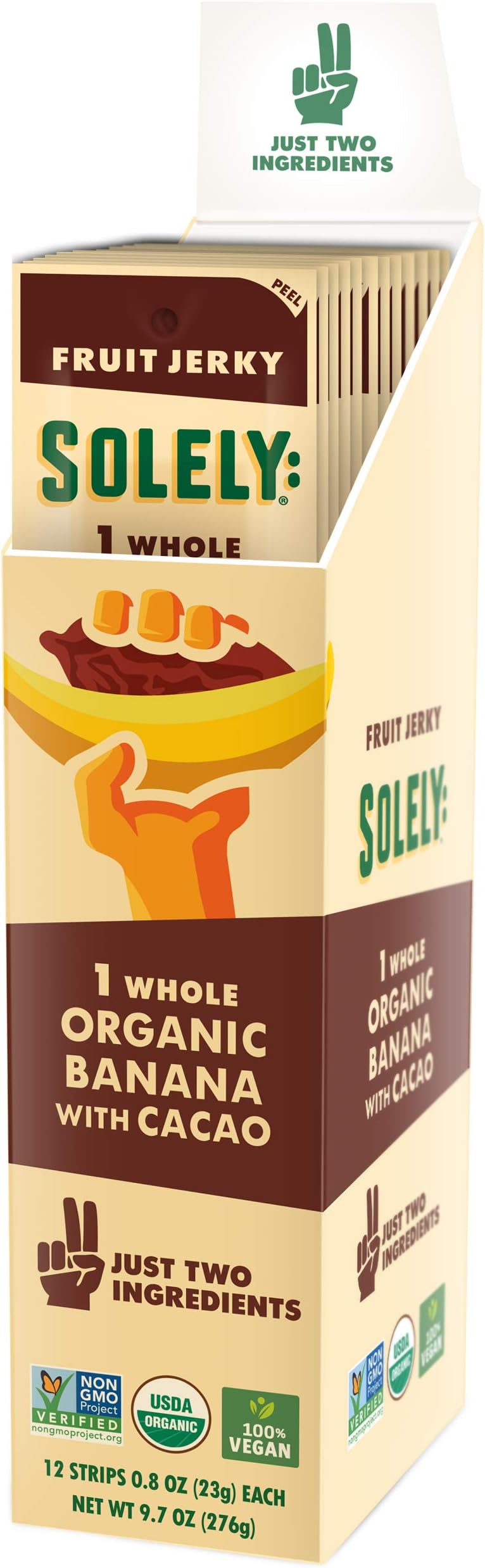 SOLELY Organic Banana with 100% Dark Chocolate Fruit Jerky, 12 Strips | Two Ingredients | Vegan | Non-GMO | Gluten-Free | No Sugar Added