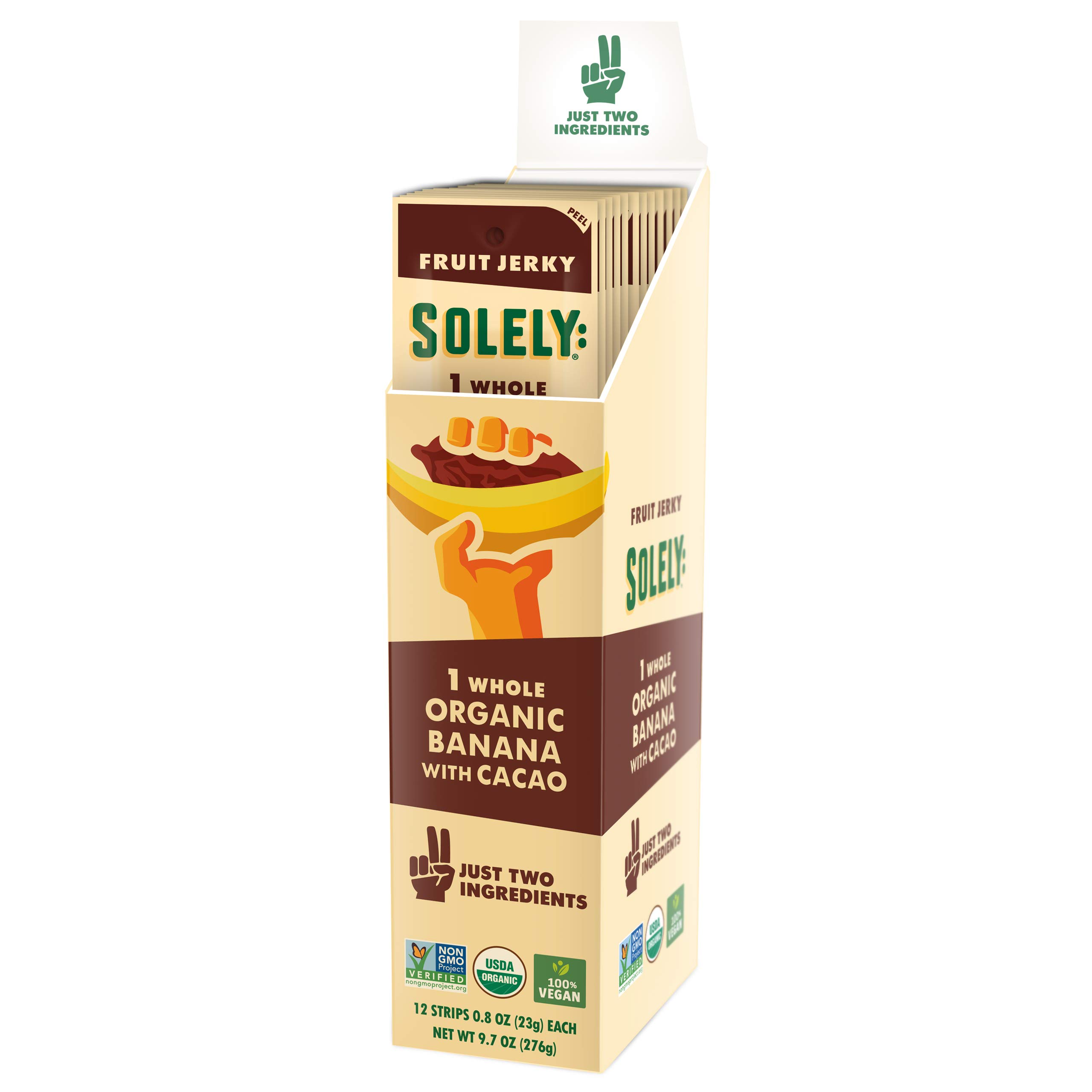 SOLELY Organic Banana with 100% Dark Chocolate Fruit Jerky, 12 Strips | Two Ingredients | Vegan | Non-GMO | Gluten-Free | No Sugar Added