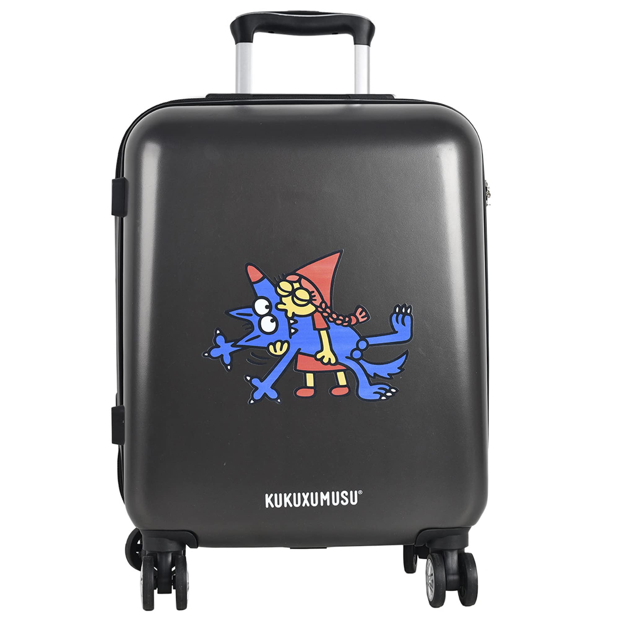 Kukuxumusu, Valigia Con Ruote Grigio Scuro Cappuccetto Modello Besukao, Nero, 56,5X42X21, Valigia Con Ruote Girevoli E Faccia Anteriore Rigida-image