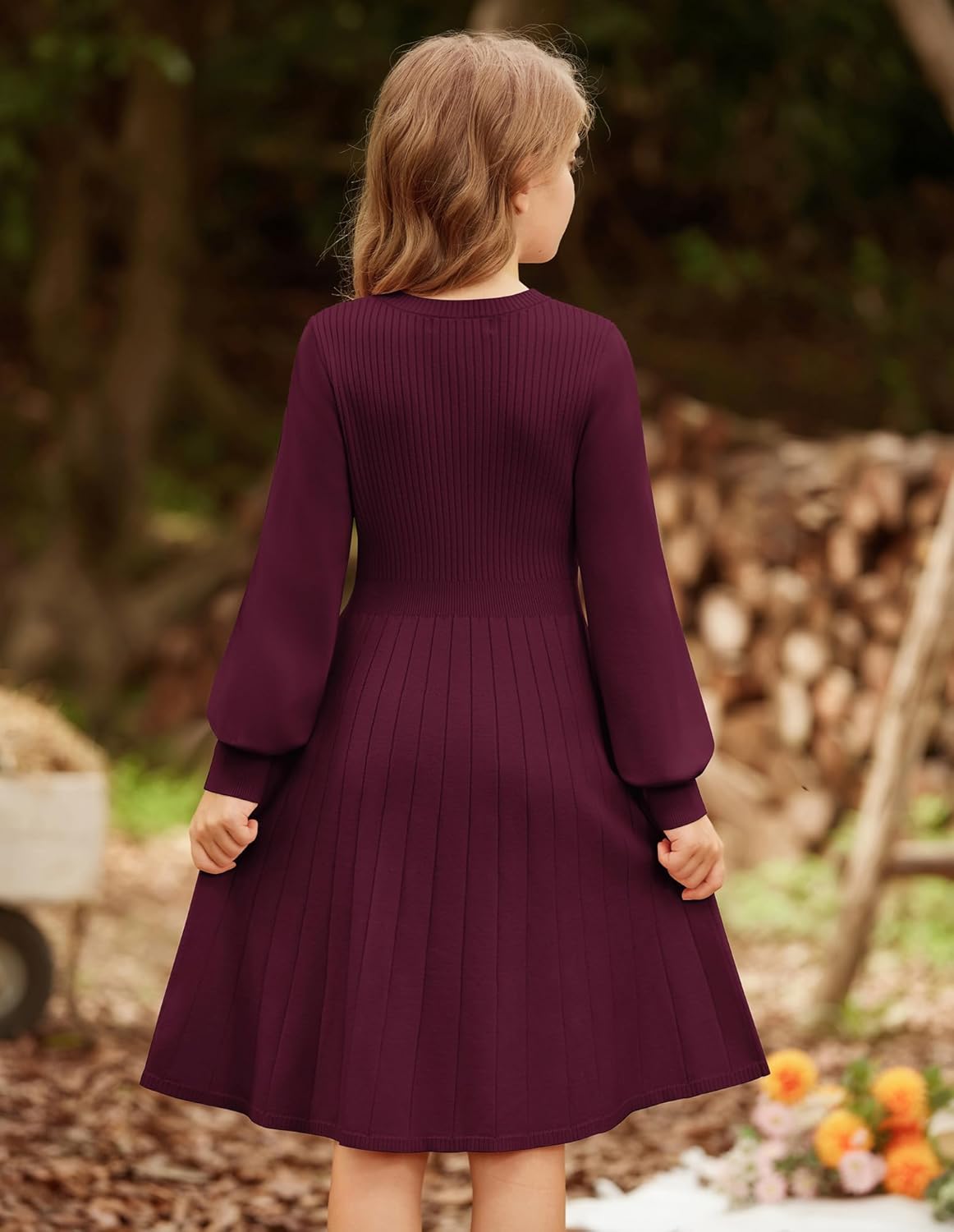 GRACE KARIN Girls Sweater Dress Bow Collar Pleated Skirt 6-14Y Back to School Outfit Knit Fall Winter Dress - Image 5