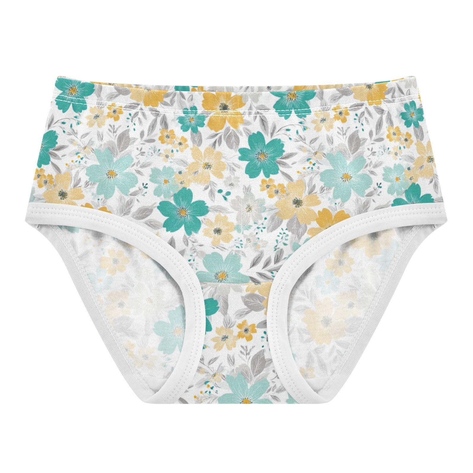 Pastel Yellow Teal Grey Girls Exclusive Briefs Floral Cotton Underwears Bikini Panties for Baby Toddler Girl 2T
