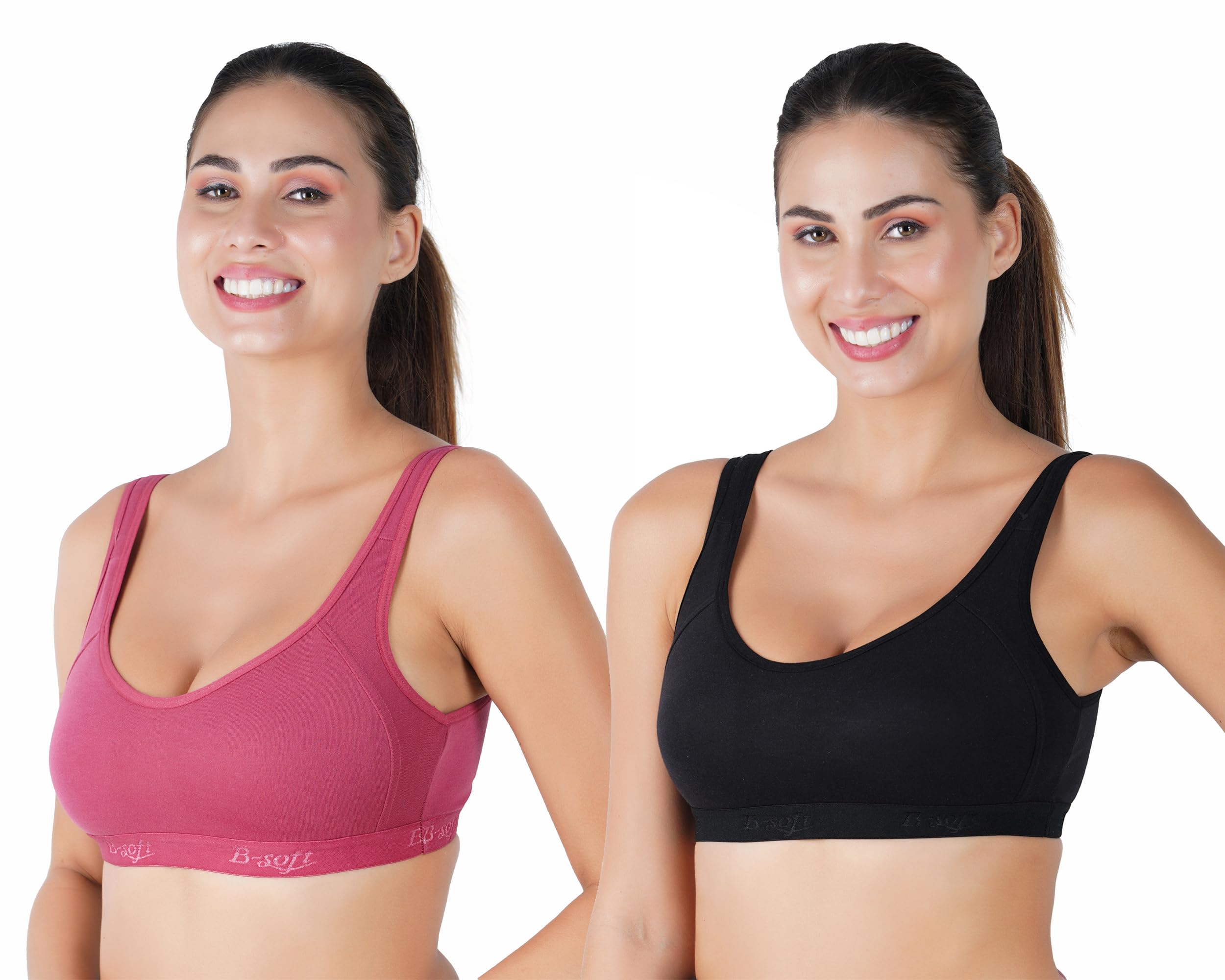 B-SOFT (MSB-204 Premium Seamless Non-Padded Wire Free Slip On Sports Bra Low Impact Workout & Activewear Sports Bra for Women