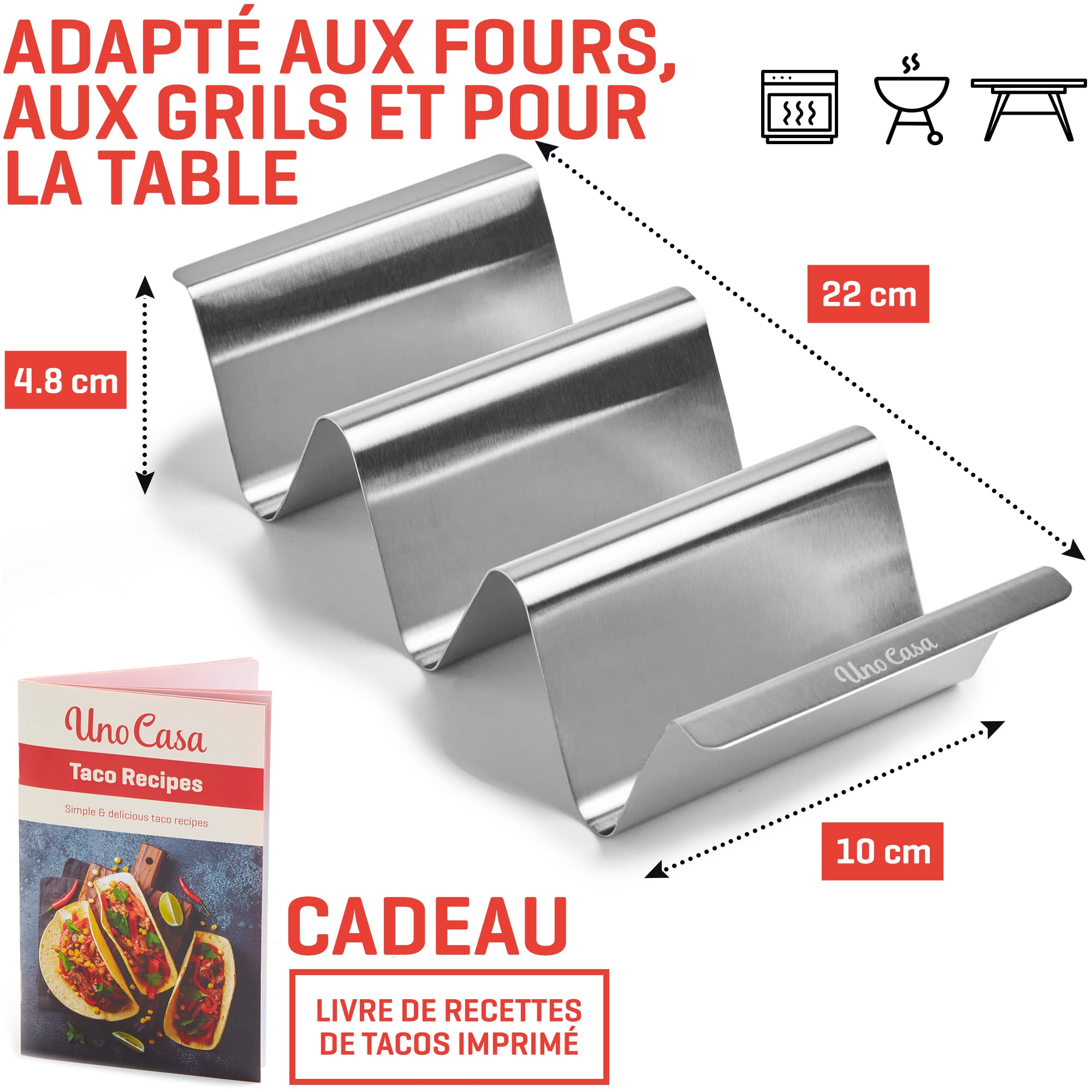 Support à Tacos En Acier Inoxydable - Plateau Réversible, Gain De Place, Pour Cuisine Ou Salle à Manger