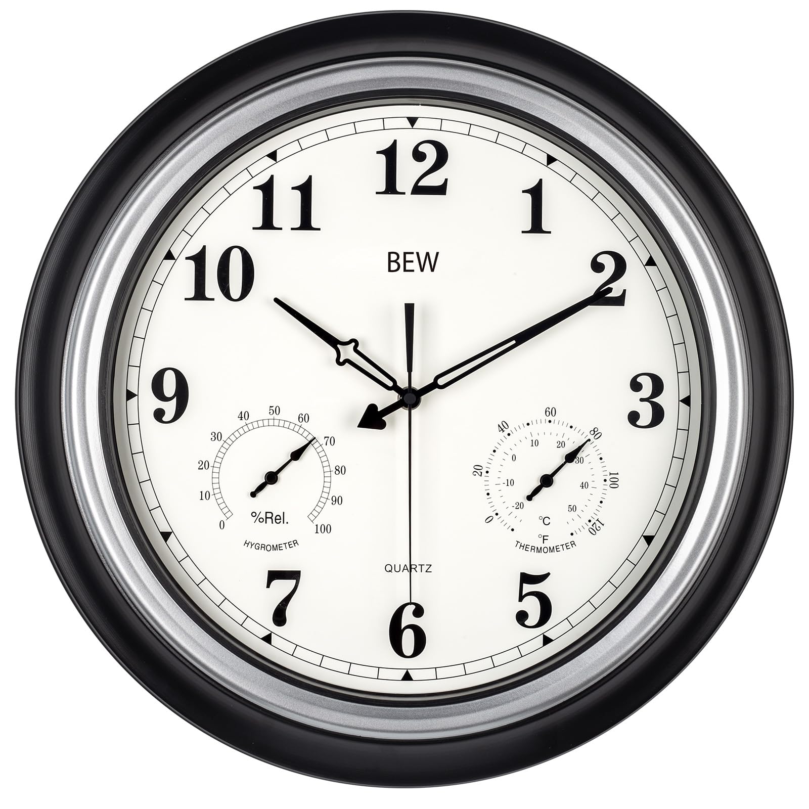 Outdoor Clocks Waterproof, 18 in Large Outdoor Clock for Patio w/Thermometer Hygrometer, Silent Battery Operated Decorative Vintage Wall Clock for Living Room/Bathroom/Pool, Black Silver