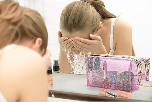 Miniatura 2 de 4 bolsas de cosméticos impermeables de PVC transparente con cremallera con correa de asa bolsa de maquillaje transparente portátil para baño