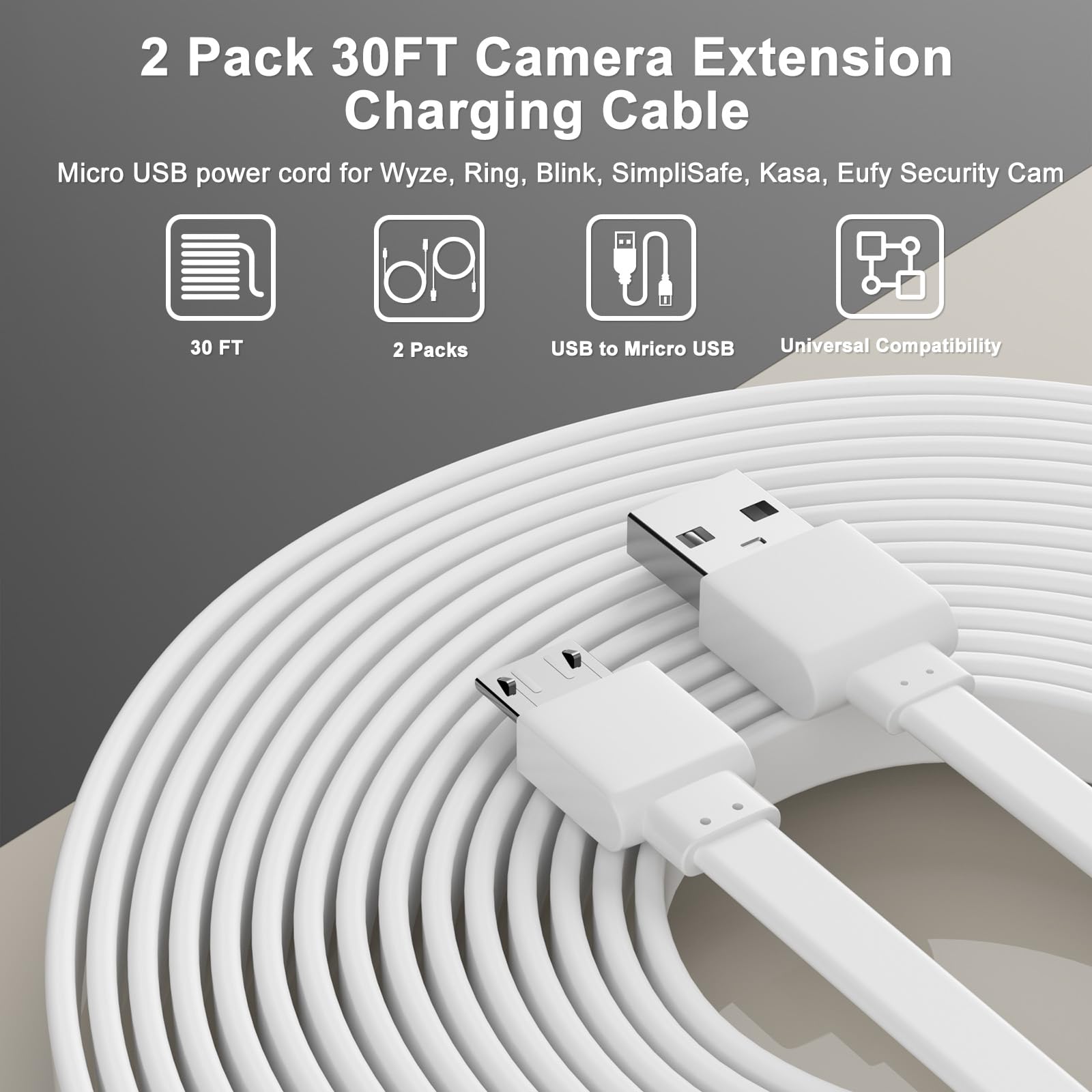 Ring Indoor Camera Wyze Cam Pan V3 Camera Cable 30ft/9m Waterproof