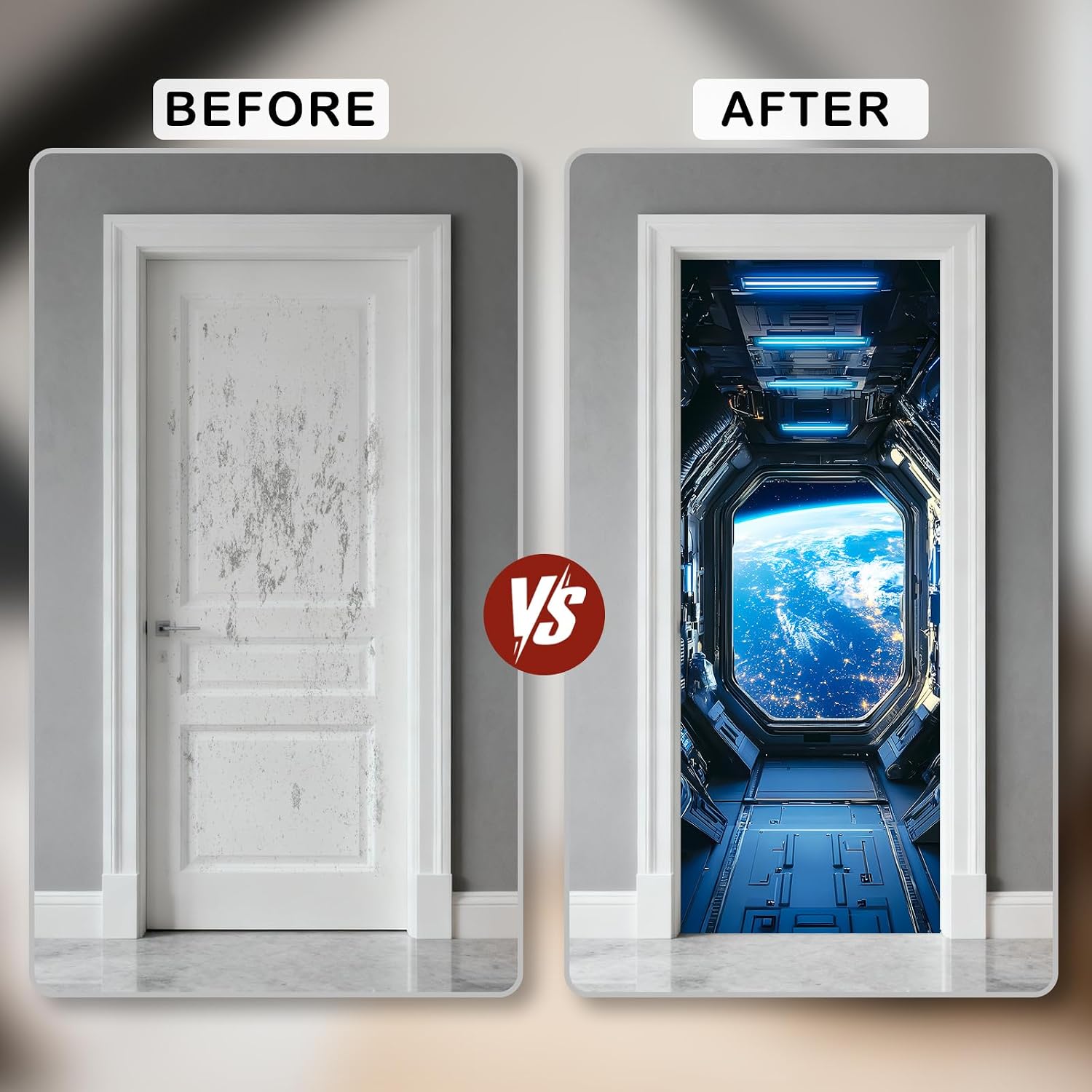Nuxovilar Space Capsule Earth View Door Stickers Covers Decorative 30.3"×78.7", Door Decor Stickers for Home, Living Room, Bedroom | Sci - Fi Style
