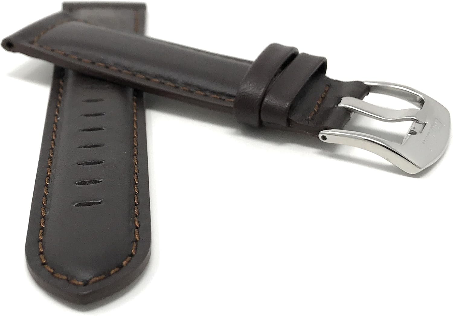 Bandini Mens XL Extra Long Leather Watch Band or Regular Strap, Classic or Buffalo Pattern - 4 Colors, With or Without Stitch - 18mm 20mm 22mm 24mm 26mm 28mm 30mm Leather Watch Band for Men