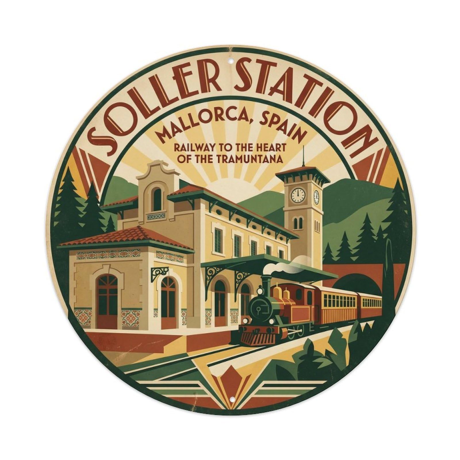 Okahys 8X8inch Classic Style Mallorca Soller Train Station Route Map Journey Travel Metal Tin Sign