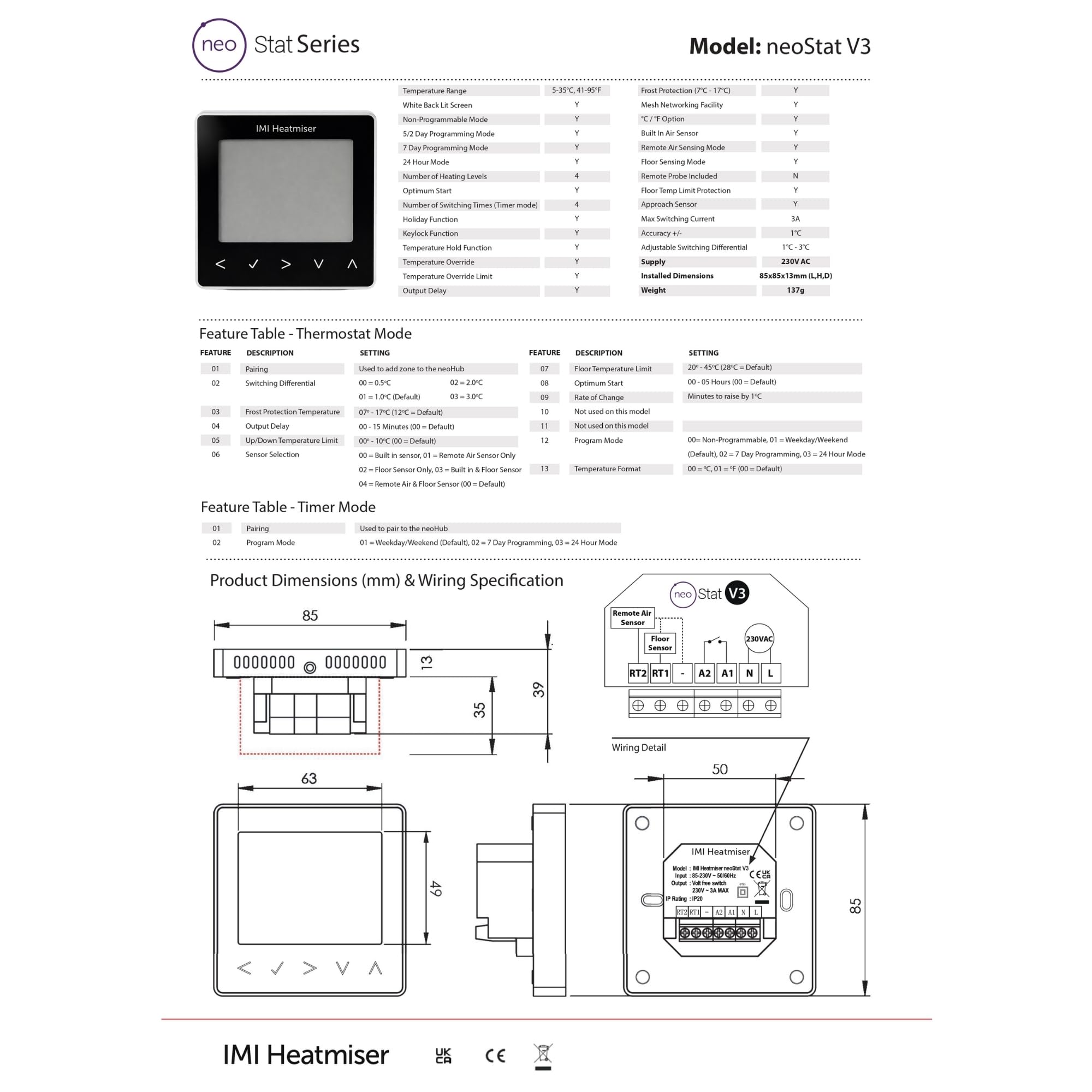 Heatmiser NeoStat V2 inteligentny termostat – szafirowy czarny – do centralnego ogrzewania na mokro, UFH i timer ciepłej wody (nie elektryczny UFH) – programowalne sterowanie ogrzewaniem, NeoHub