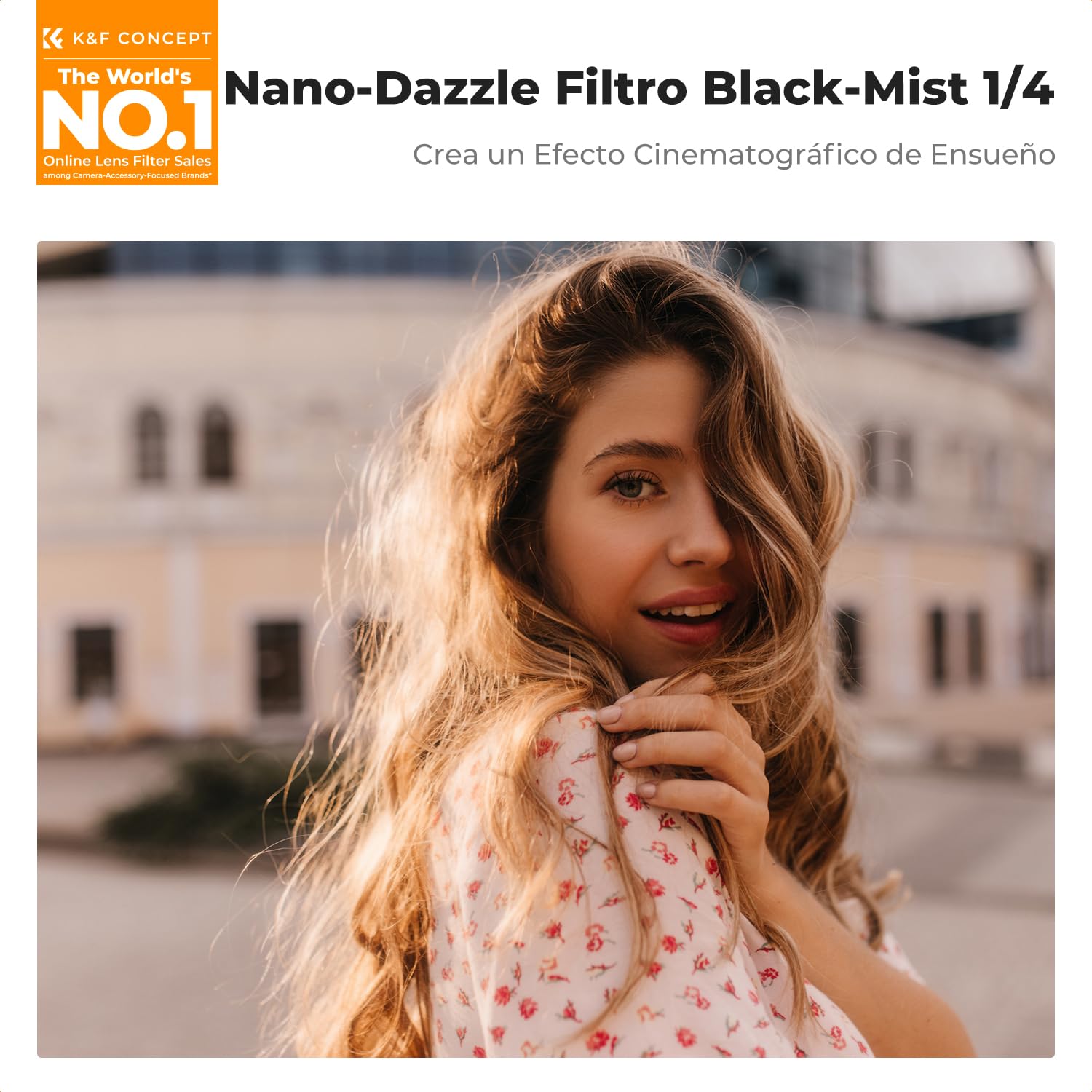 K&F CONCEPT Nano-Dazzle Filtro Black-Mist 1/4, Filtro Diffusion de Vidrio Óptico para Suavizador de Retrato Imagen y Vídeo para Objetivo 82mm