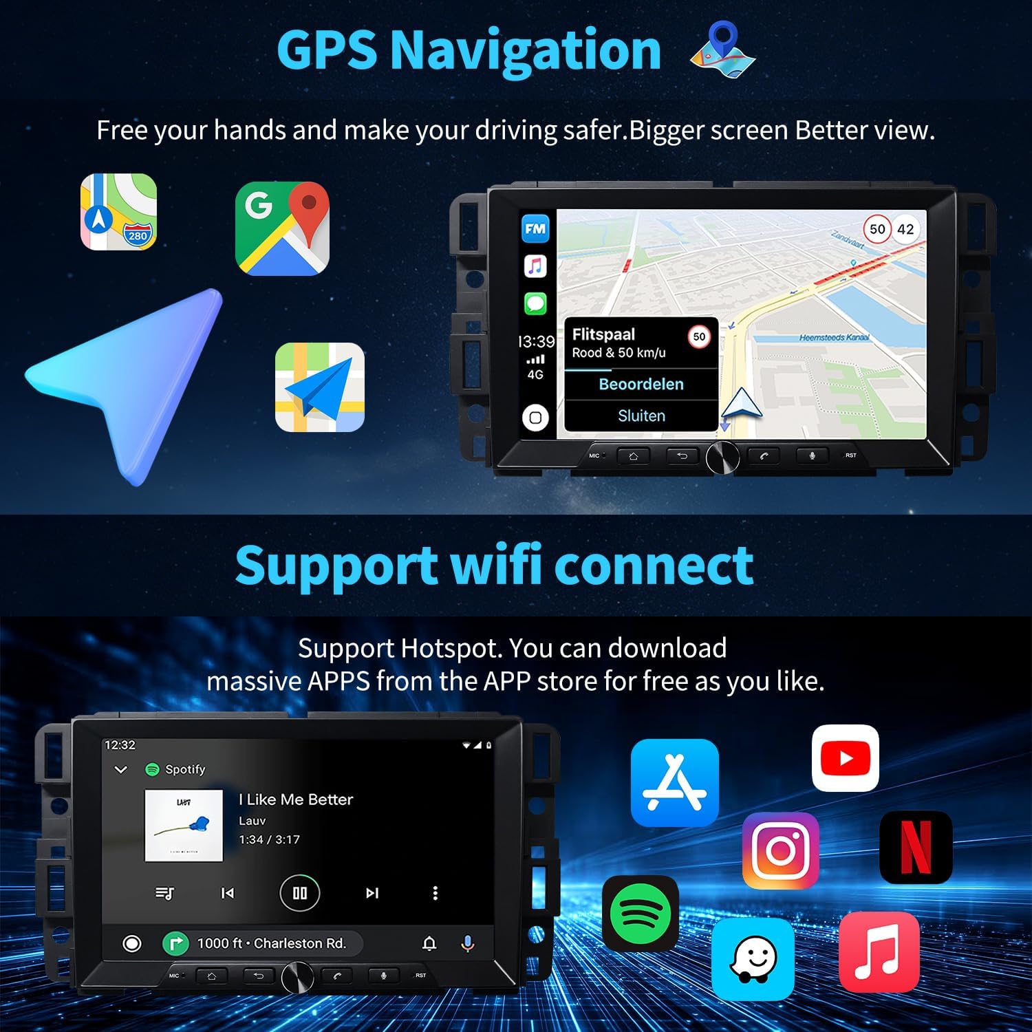 Car Stereo Radio for Chevrolet Silverado Tahoe GMC Sierra Yukon 2007-2013, 8inch Android 13 Touchscreen with Wireless Carplay Android Auto GPS Navigation AM FM AHD Backup Camera(4G+64G)