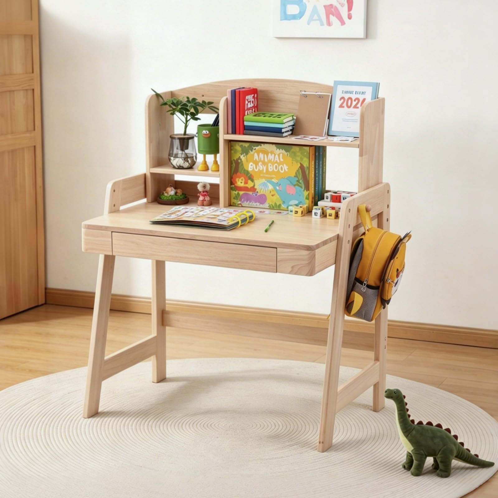 Mesa infantil de madera maciza con espacio de almacenamiento, a partir de 6 años