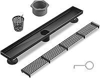 Vista 2 de Drenaje de ducha lineal de 24 pulgadas, drenaje rectangular negro de acero inoxidable 304, drenaje lineal de piso de drenaje rápido de 51 lmin