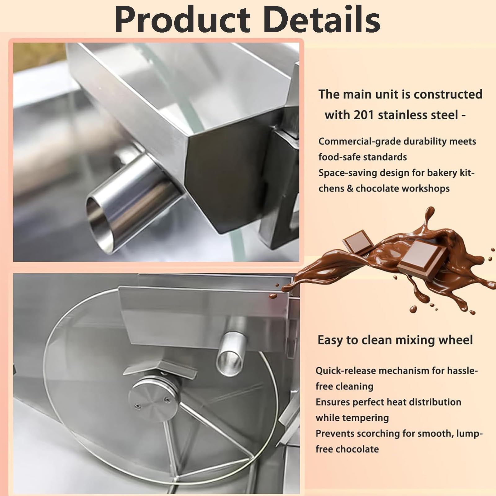 Machine à Fondre Le Chocolat, Bouilloire Double avec Robinet Intégré, Vitesse Réglable 38-55 RPM & Chauffage Uniforme, Tempéreuse à Chocolat pour Usage Commercial 12kg