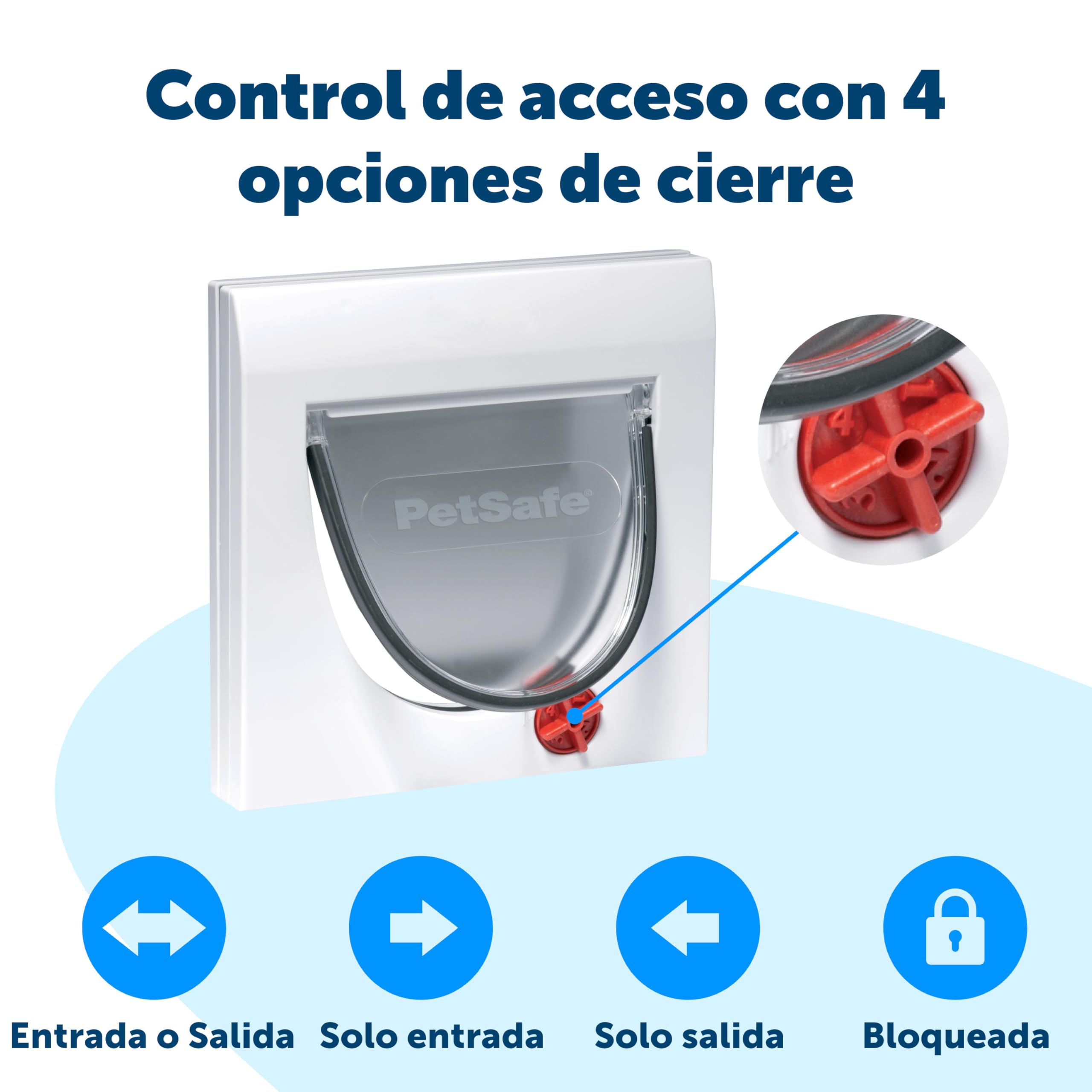 PetSafe Staywell Classic, Gatera con 4 Posiciones de Cierre, Gatera de Entrada y Salida, Instalación Fácil, Resistente, para Gatos hasta 7 Kg, con Túnel, Blanco