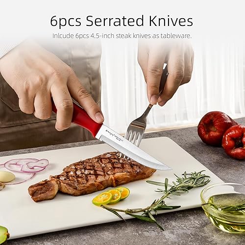 Vista 7 de Emojoy Juego de cuchillos de cocina de 15 piezas con bloque de madera, juego de cuchillos de chef afilados de acero inoxidable alemán, aptos