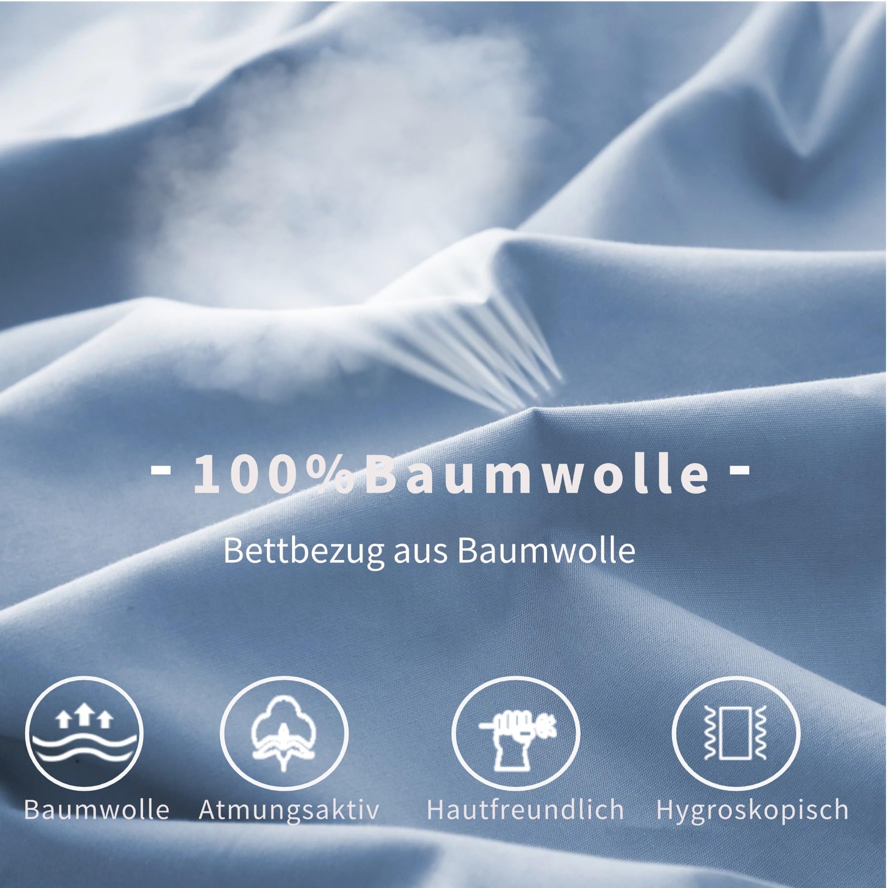 Gezu Pościel 220 x 240 cm, bawełniana, niebieska, jasnoniebieska, 3-częściowa, bawełniana, na podwójne łóżko, jednolita pościel z certyfikatem ÖkoTex, przyjazna dla alergików i poszewkami na poduszki