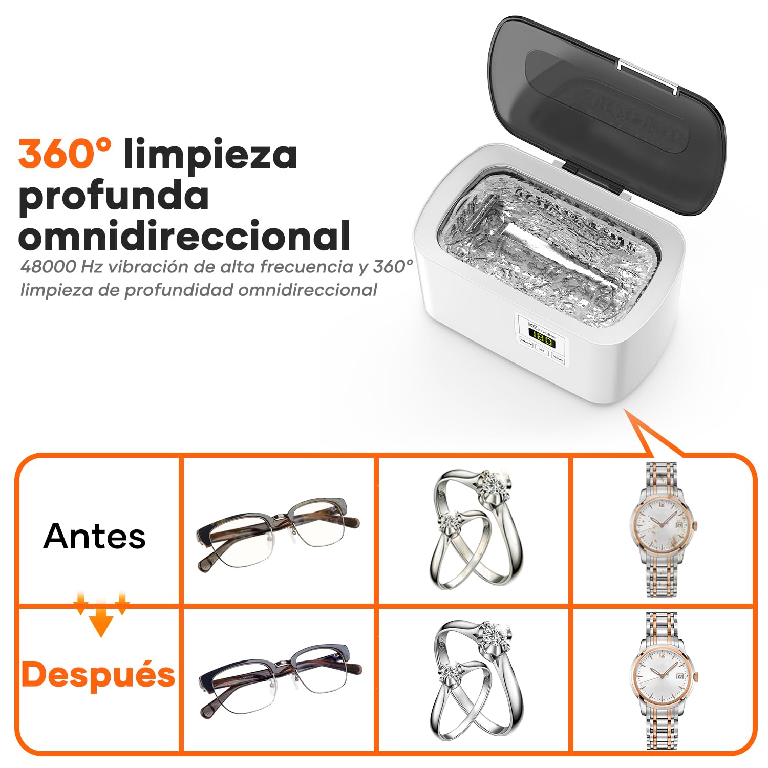 KECOOLKE Limpiador ultrasónico 600 ml temporizador digital para joyas gafas anillos