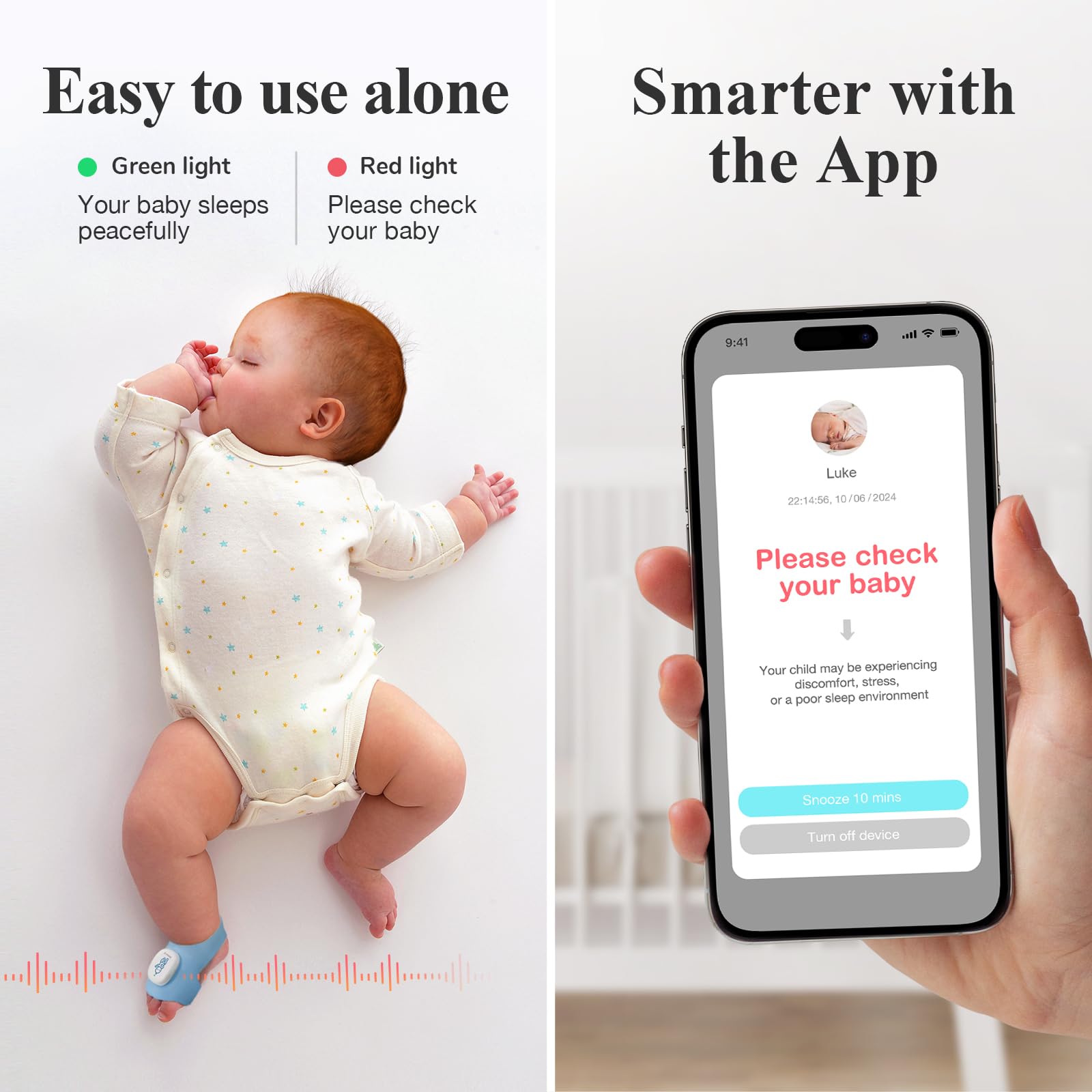 Sense-U Smart Sock Shoe 2 Baby Monitor - Monitora la frequenza cardiaca e i modelli di sonno con sensore PPG del piede trasmissivo, per 1-12 mesi