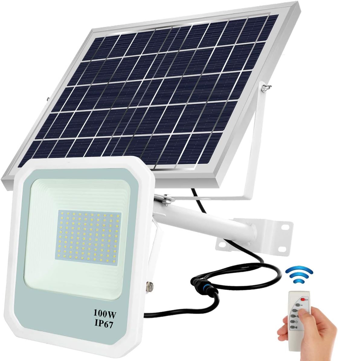100W Solar Flood Lights,Solar Street Flood Lights,100 LEDs 10000 Lumens,IP67 Waterproof,with Remote Control,Easy-to-Install Solar Security Lights for Yard,Garden,Pool,Street,Lawn