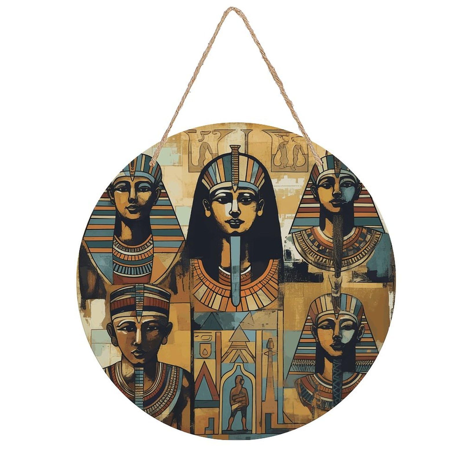 FekiLoot Ancient Egypt Tribe Series Welcome Sign Wall Decor Round Wood Hanging Sign Decoration Farmhouse Wall Signs Wall Plaque Funny Welcome Decor Door Hanger for Home Front Door Porch Office