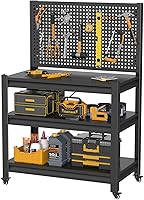PLMFJQK Heavy Duty Workbench with Pegboard, Adjustable Shelves & Swivel Wheels - 47.2"H Garage Tool Cart Table