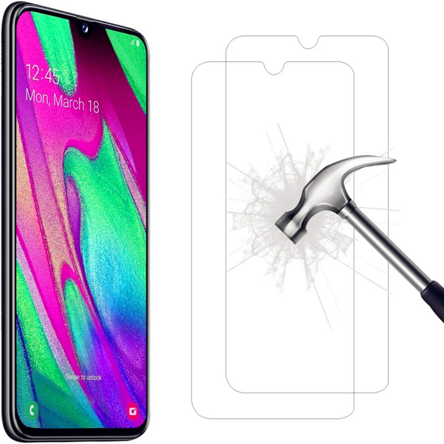 AHABIPERS [2 Pack Tempered Glass Compatible with Samsung Galaxy A40 Screen Protector, Easy Bubble-Free Installation, 9H Hardness, 99.99% HD Clarity Tempered Glass Protector for Galaxy A40