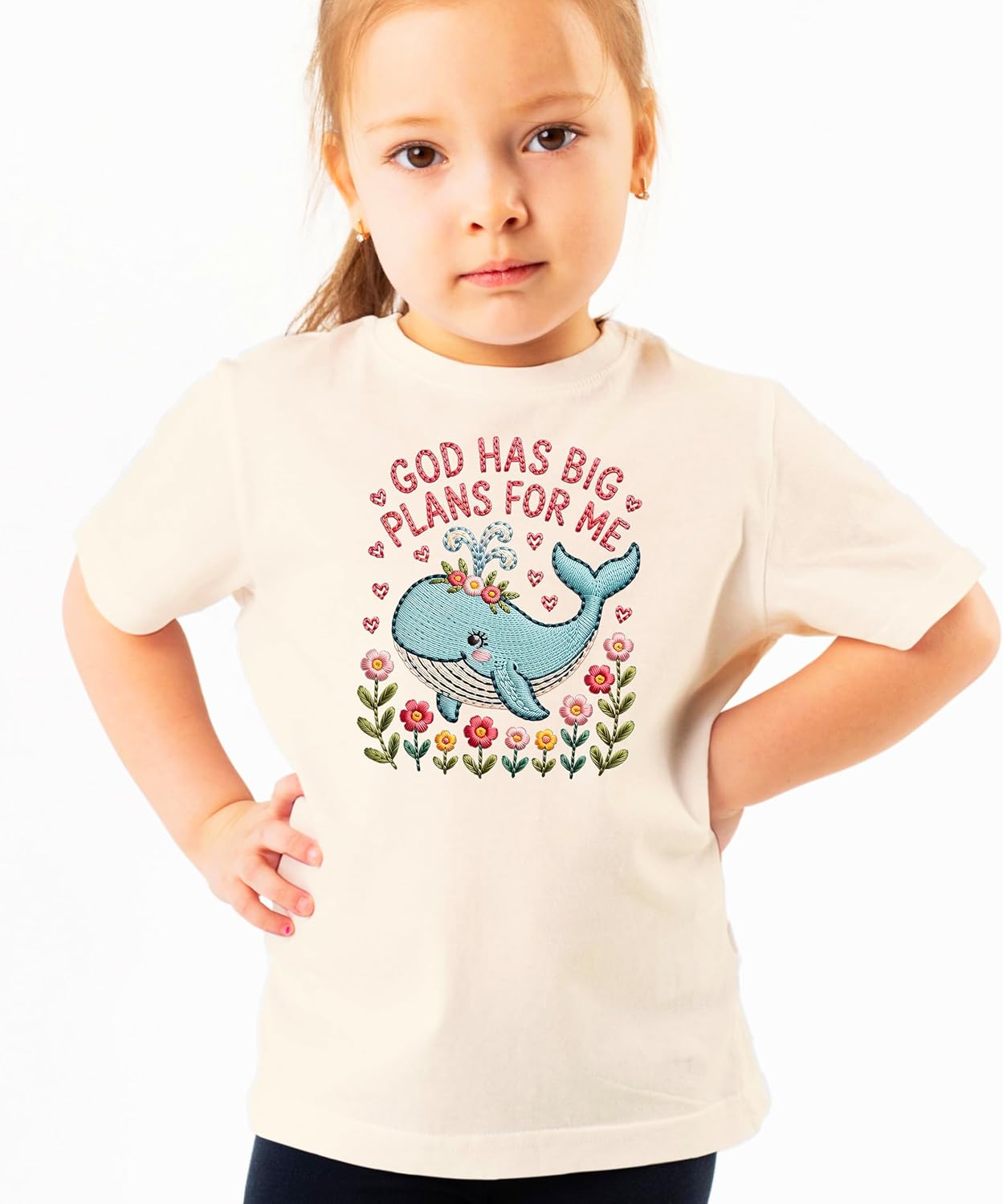 Olive Loves Apple God Has Big Plans for Me Shirt for Adults & Kids Cute Christian Faux Embroidery T-Shirt