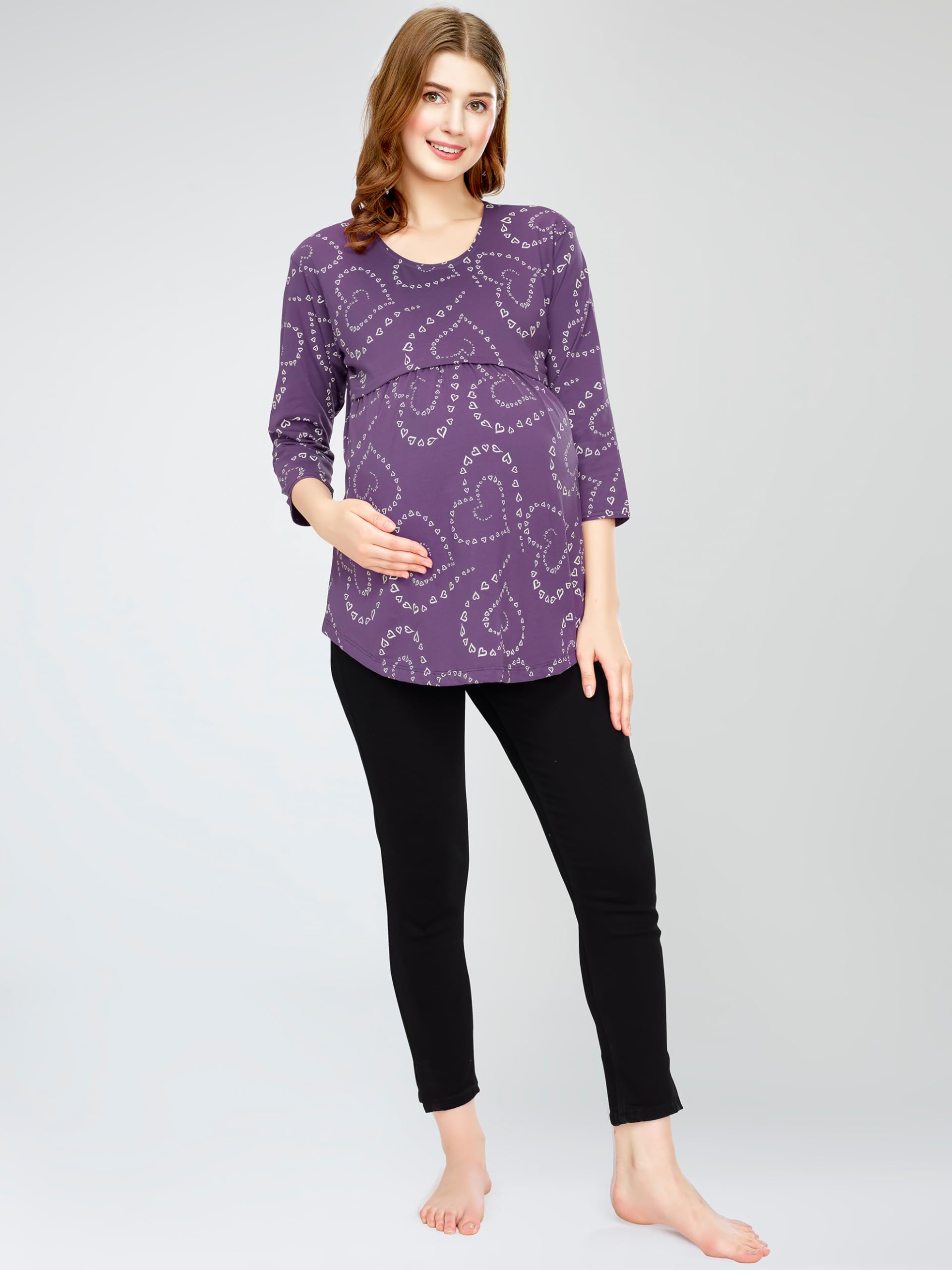 ZEYO Women's Cotton Violet Maternity Top Heart Printed Feeding T-Shirt 5815 - Image 6 thumbnail