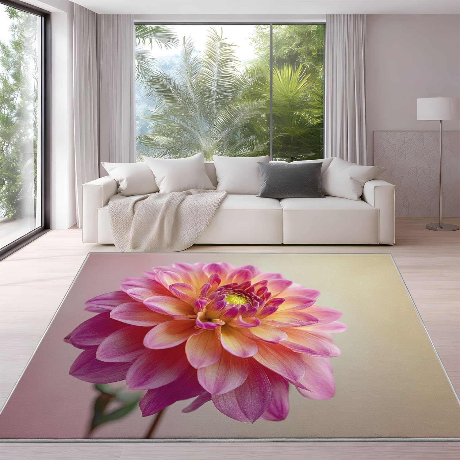 Générique Botaniczny minimalistyczny miękki dywan fotografia kwiatowy drukowany dywan dalia kwiat kwitnący zmywalny antypoślizgowy dywan do salonu sypialni, biura 120 x 180 cm