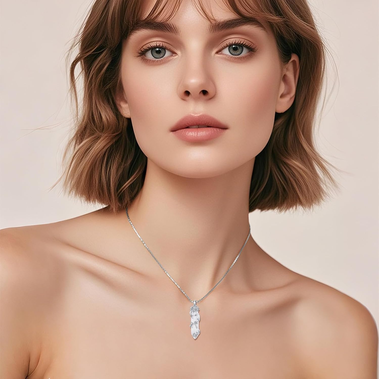 Healing Crystal Necklace 925 Sterling Silver Sunflower/Tree of Life Wrapped Pendant Reiki Energy Jewelry for Women