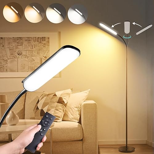marctronic Floor Lamp, 18W 1800LM Super Bright LED Floor Lamp with Remote & Works with Smart Plug, Dimmable Timing Eye Caring Reading Lamps Floor Standing for Living Room Bedroom Office - Black