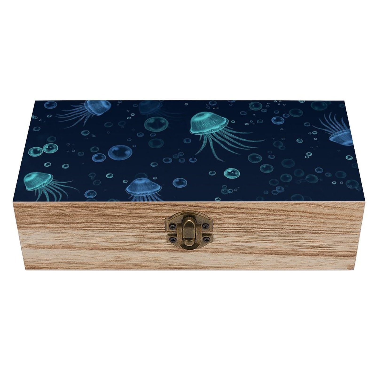 Oudrspo Glowing Jellyfish And Bubble Retro Wooden Storage Box Keepsake Jewelry Decorative Art Storages Box Gift Boxs