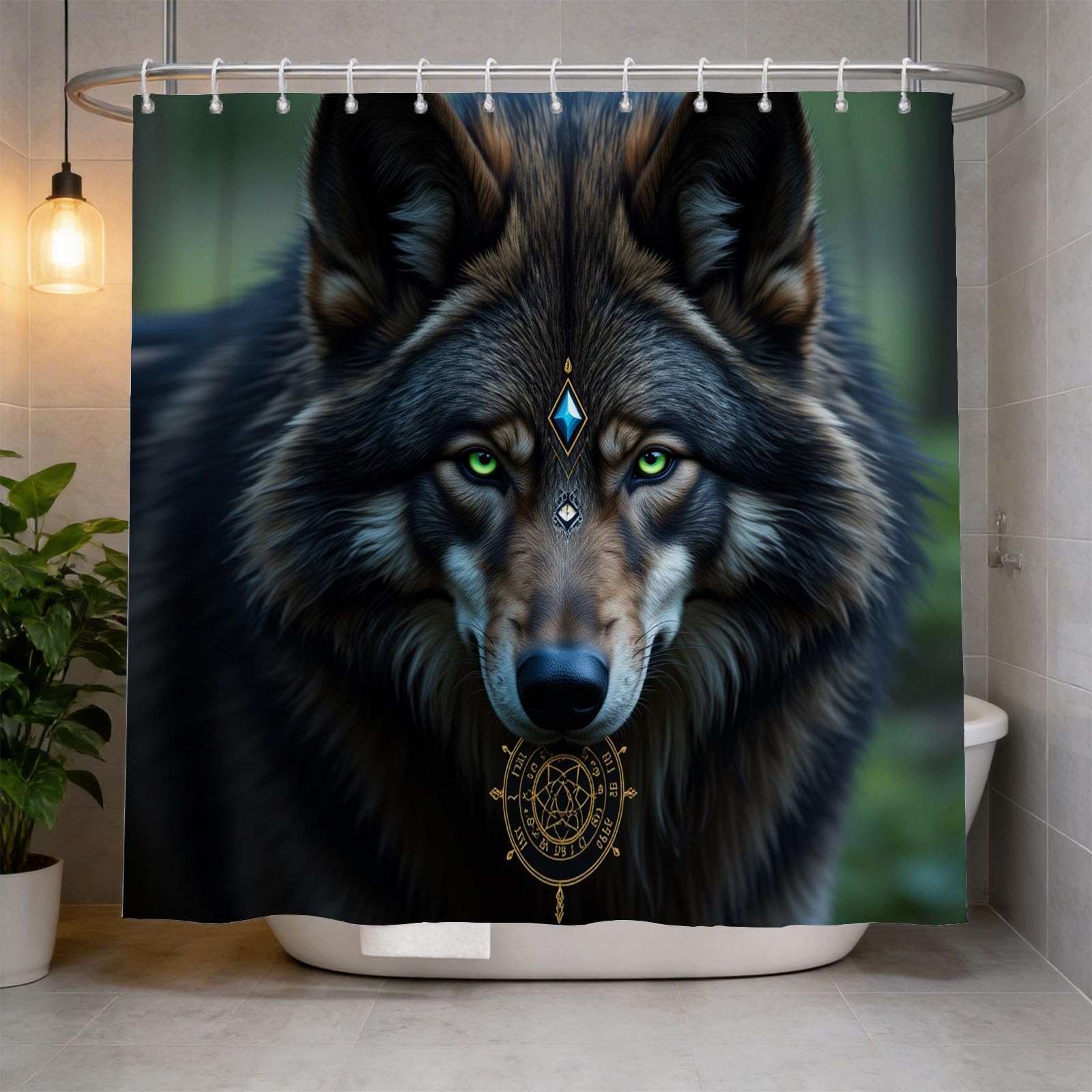 Hongduo 3D Wolf Animal Shower Curtain for Stalls Bathtubs Animal Bathroom Decor Shower Curtain Set Polyester Fabric Waterproof 200x200cm/79X79 Inch with Hooks