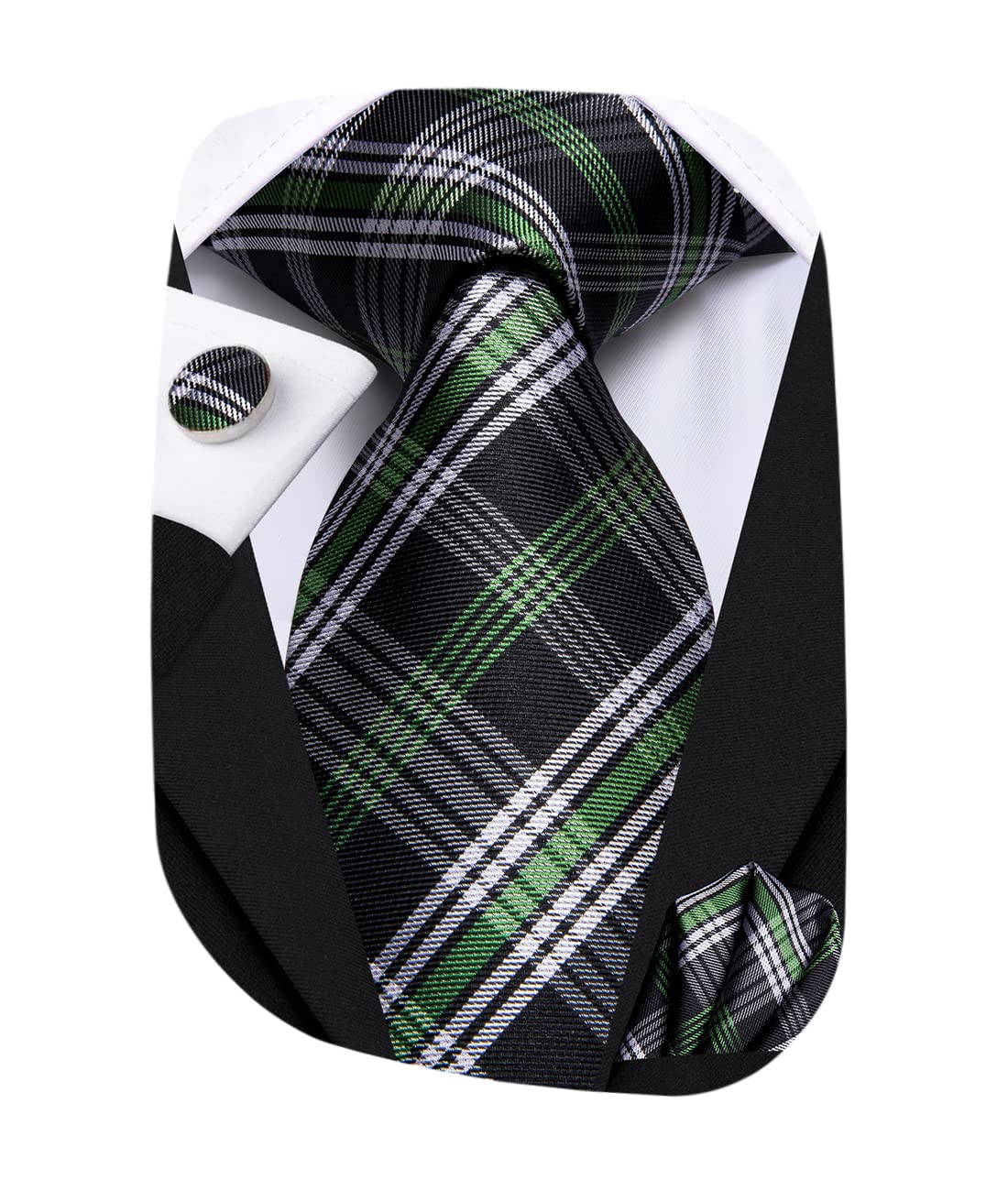 Hi-Tie Silk Ties for Men Plaid Paisley Striped Necktie Pocket Square Cufflinks Set Formal Business