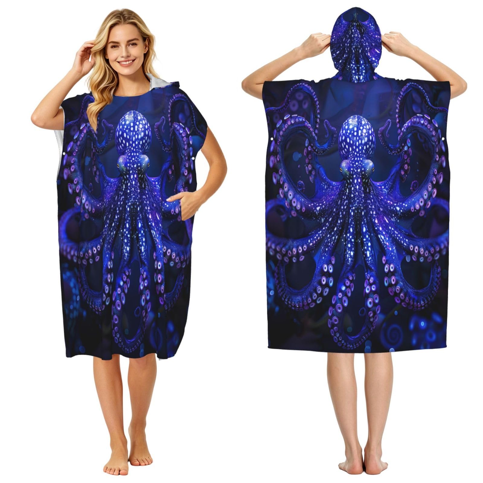 KLGRTJHK Cuttlefish Adult Hooded Beach Poncho Towel 43"X35"
