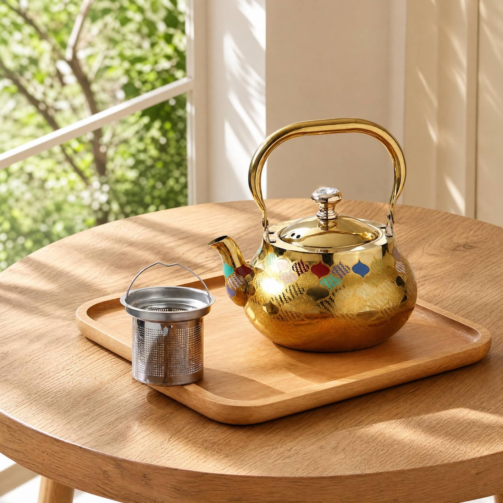 Pot à Thé Filtre à Infusion en Acier Inoxydable pour Branches Thé Service Décoratif Dans la Salle à Manger le Salon, 2,5L