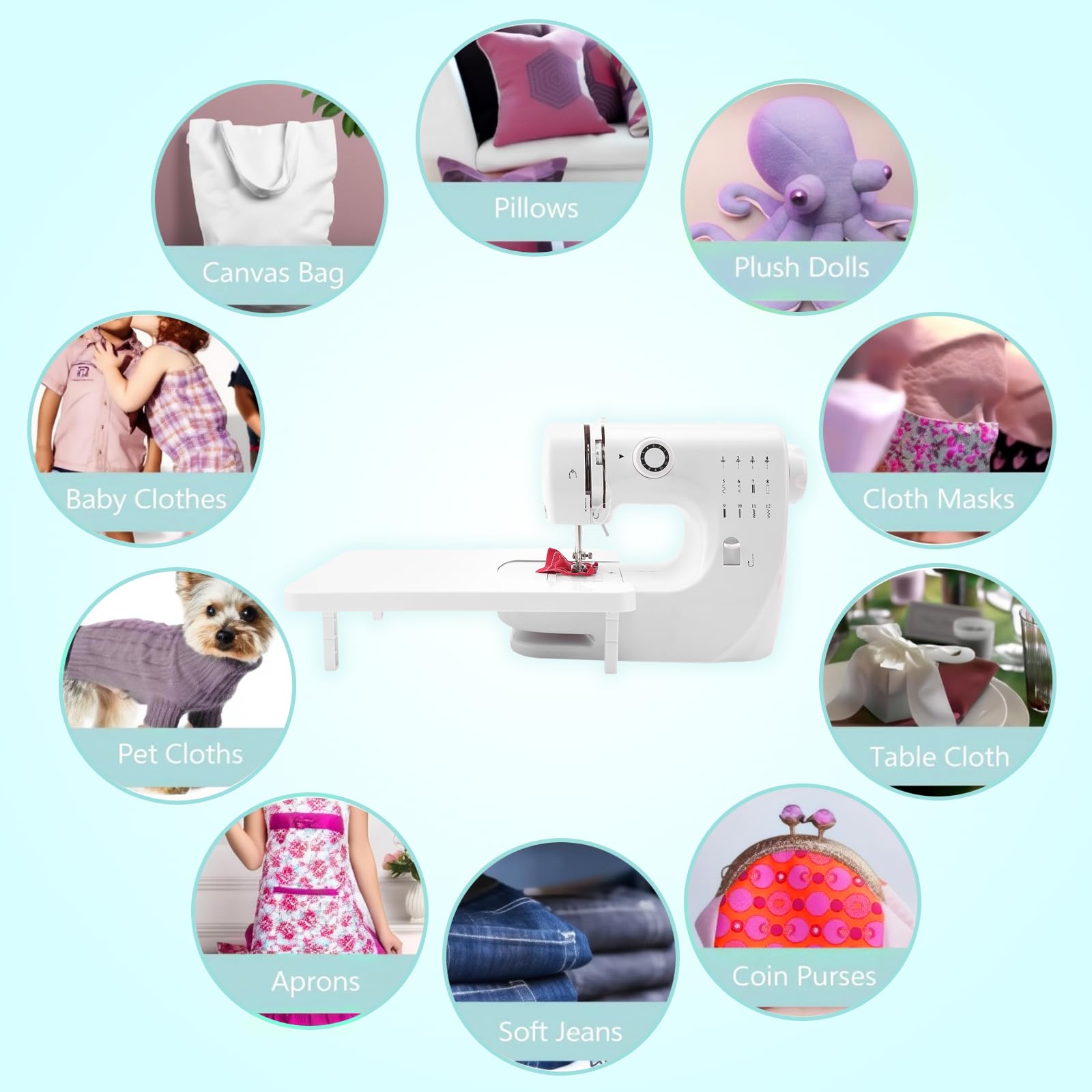 Máquina de Coser con Pedal Máquinas de Coser Eléctricas Multifuncionales para Principiantes, 12 Puntadas Máquina de Coser Portátil con Kit de Costura