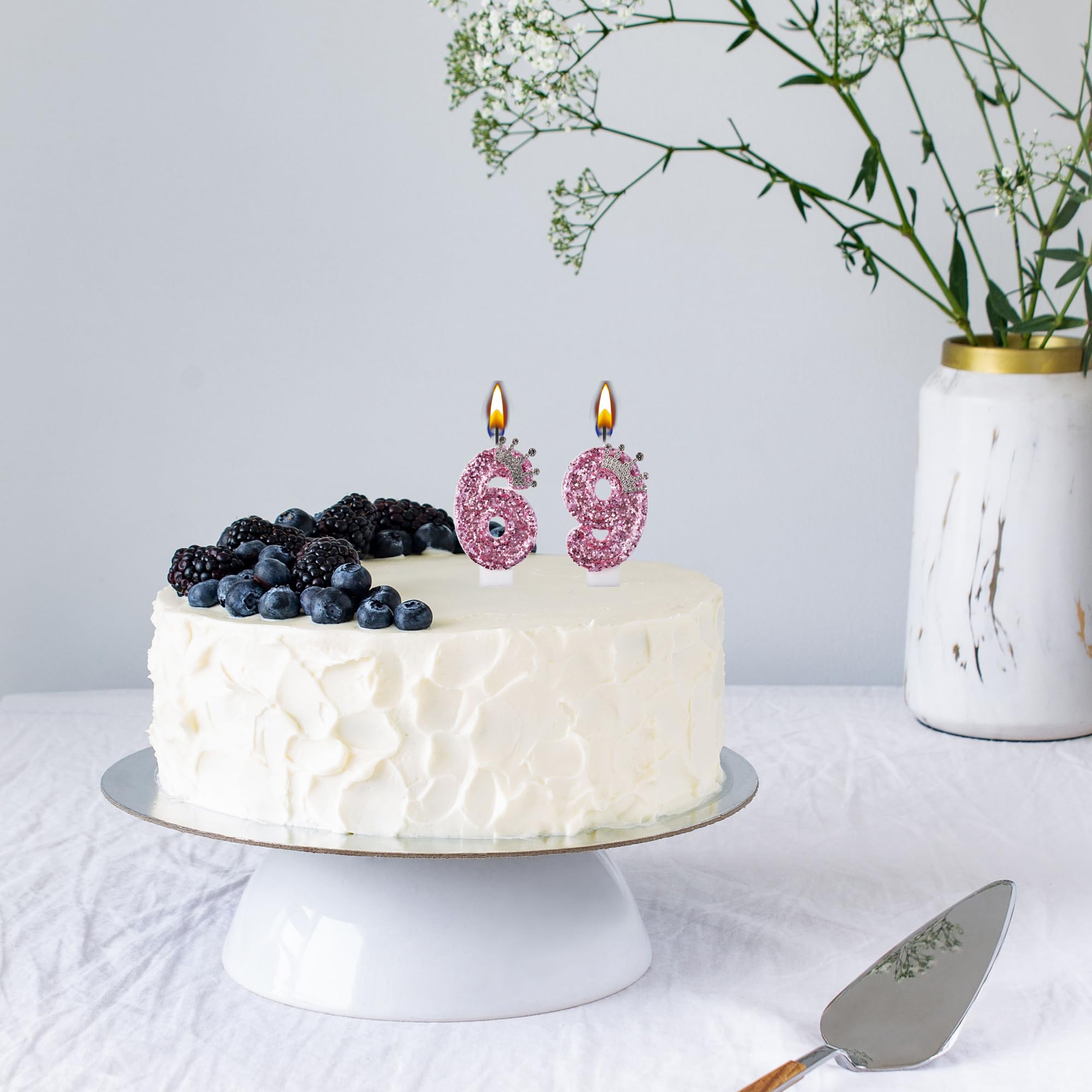 VSHILI 69 & 96 Birthday Candles – Fun Cake Toppers For Milestone Celebrations (Pink Number Candles)