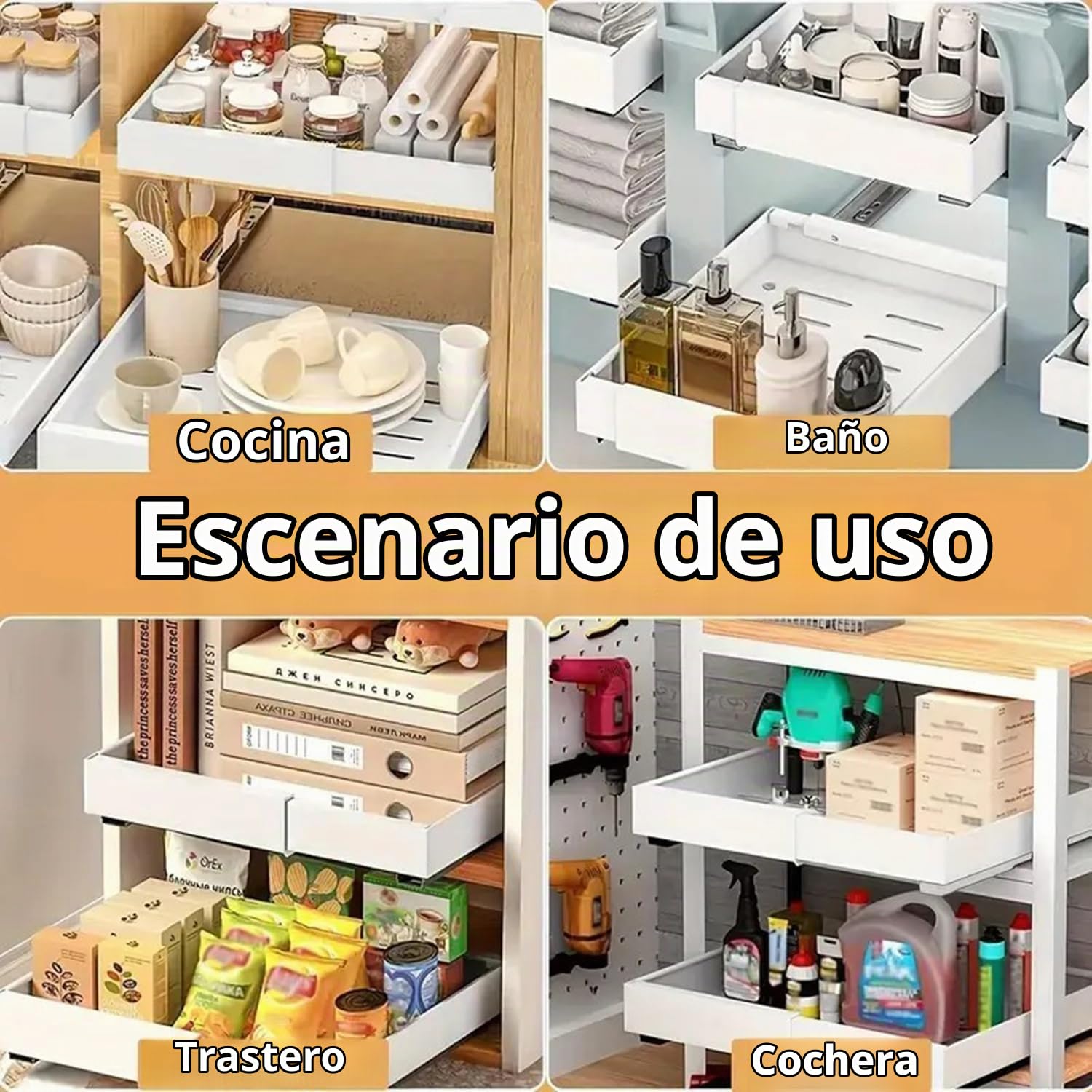 Paquete de 2 Cajones Extraibles para Cocina,Cajón Telescópico,bandeja extraible armario cocina(32-52 Cm)Organizador De Cocina,Para Guardar Utensilios De Cocina Corredero Sin Taladrar(Blanco)