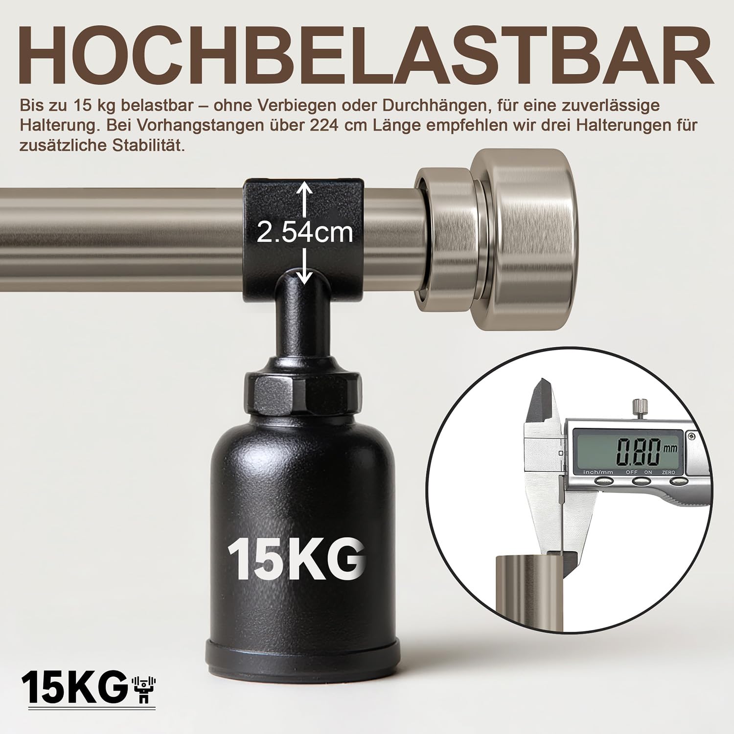Tringle à rideaux extensible en métal argenté brossé 80-218 cm